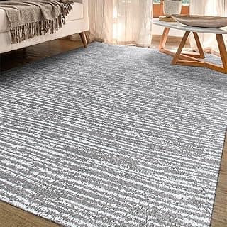 Tapete de sala cinza e branco com textura em relevo, antiderrapante, lavável, fácil de limpar, para quarto e sala.