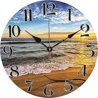 Relógio náutico de parede TAHEAT com fundo de praia ao pôr do sol, silencioso, sem tique-taque, 20 cm