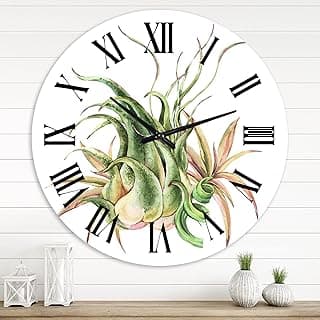 Relógio de parede decorativo com plantas suculentas e flores tropicais, estilo farmhouse.