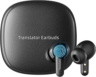 Fones de ouvido tradutores ANFIER M3, pretos, com design ergonômico e luz azul.