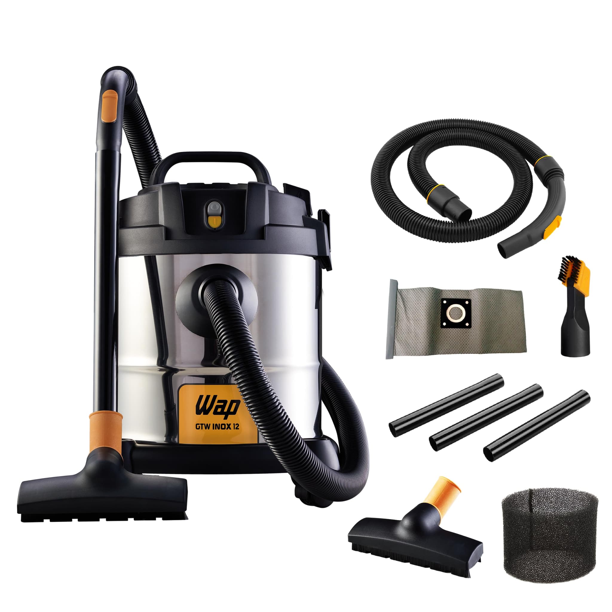 WAP Aspirador de Pó e Água Barril GTW INOX 12, Compacto, 12 Litros, com Filtro Lavável, 160mbar 1400W 220V