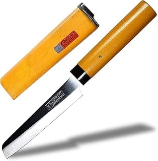 Faca de Frutas Seki Japan Japonesa Borda Angular com Capa Cabo de Madeira Amarelo