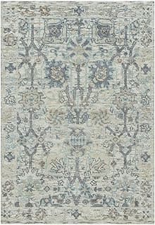 Tapete oriental cinza e azul com design floral e geométrico, 2'x3'2.5 cm