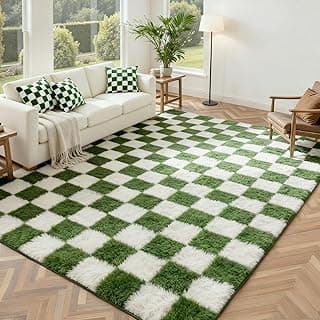 Tapete de área verde e branco xadrez antiderrapante sala estar quarto clássico