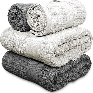 Kit de toalhas de banho Buddemeyer, cinza e branco, 4 peças, 100% algodão