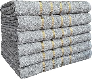 Kit de 4 toalhas de banho cinza com listras douradas, 70x130cm, 100% algodão