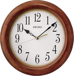 SEIKO Relógio de parede clássico de madeira redonda de 30,5 cm, branco, marrom