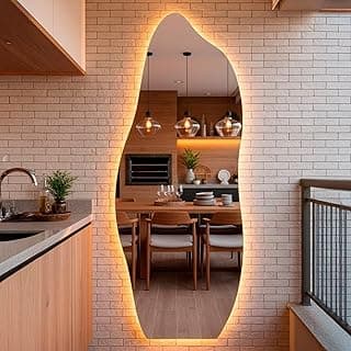 Espelho orgânico flame com LED 170x70 cm para decoração de sala, quarto ou banheiro com iluminação quente