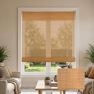 Persianas romanas de bambu sem fio, persianas de madeira com filtro de luz com sanefa para sala de estar, quarto, cozinha, escritório em casa, 91 cm L x 162 A