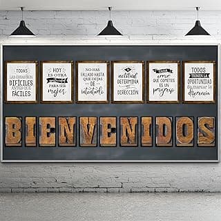 Conjunto de quadro de avisos industrial chique espanhol com citações inspiradoras, pôsteres motivacionais de trabalho com letra de boas-vindas e afirmação positiva para crianças, sala de aula, escritório, quarto, decoração de parede