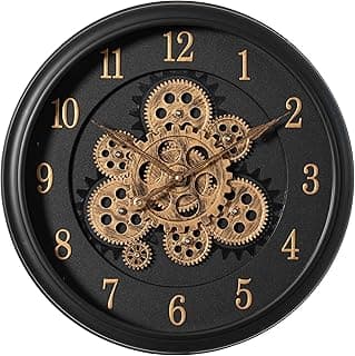 Clockswise Relógio de parede com engrenagem giratória industrial exposta de 40,6 cm, estética steampunk com design de inspiração vintage, detalhes rústicos e pingente mecânico, perfeito para sala de