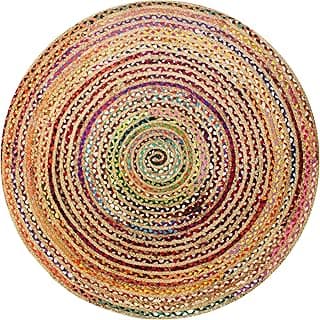 Tapete redondo multicolorido de 90 cm de juta e algodão com padrão espiral