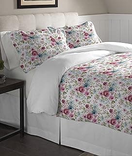Conjunto de edredom floral solteiro Pointehaven, Sylvan, branco com flores coloridas