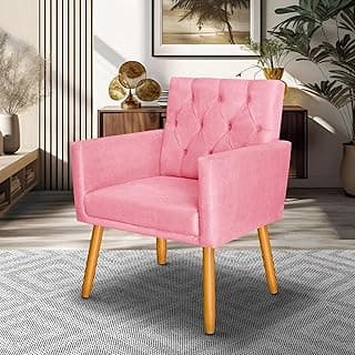 Poltrona Decorativa Pés Palito Nina Capitonê tecido Suede (ROSA)