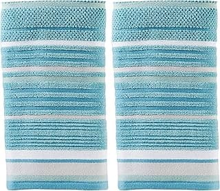 Toalhas de mão SKL Home Seabrook Stripe, azul-petróleo e branco, estampa listrada, 100% algodão, 550 g/m²