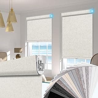 BERISSA Persianas motorizadas inteligentes com controle remoto, sem perfuração, persianas automáticas para janelas internas, persianas elétricas para Windows Home Office, amostras de tecido.