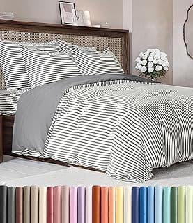 Conjunto de capa de edredom queen size cinza e branco listrada com fronhas