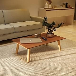 Mesa de Centro Moderna, 80 x 42 cm, Tampo MDF, Pés em Madeira Maciça, Altura 32,5 cm (Freijo)