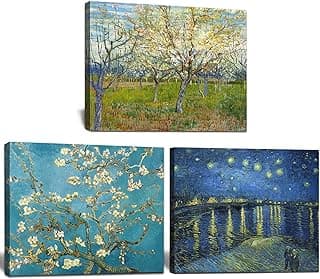 Tela decorativa em canvas com noite estrelada, arte de Van Gogh, ideal para quarto ou sala.