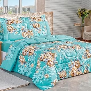 Kit de edredom queen size com padrão floral azul e amarelo, para cama box king