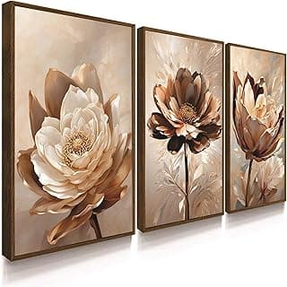 Kit 3 quadros decorativos com flores em tons de cobre e dourado