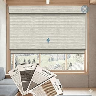 Persianas de madeira tecidas romanas motorizadas 100% blackout funciona com HomeKit, Alexa, SmartThings, Google Home, persianas de bambu natural com controle remoto, amostra de tecido