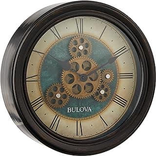 Bulova Relógio de parede de movimento industrial, 12,8, preto envelhecido (C4833)