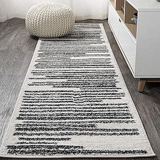Tapete de corredor moderno berbere listrado minimalista creme/preto fácil de limpar