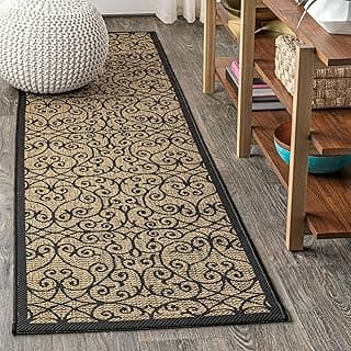 Tapete retangular vintage com padrão filigrana texturizado em cáqui e preto