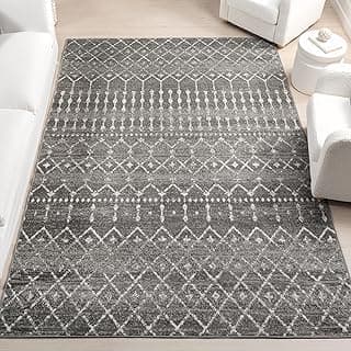 Tapete marroquino cinza com padrão geométrico branco nuLOOM Blythe