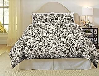 Conjunto de edredom de flanela de algodão com estampa de leopardo, preto e branco, para cama de solteiro.