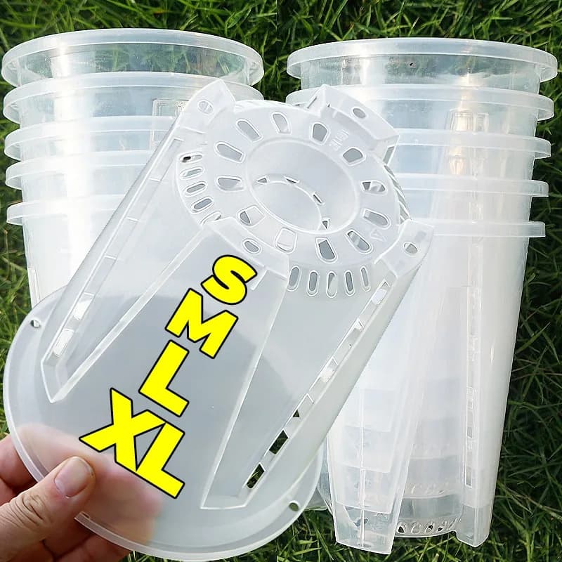 Vaso transparente respirável para plantas com controle de raízes e tampa com orifícios