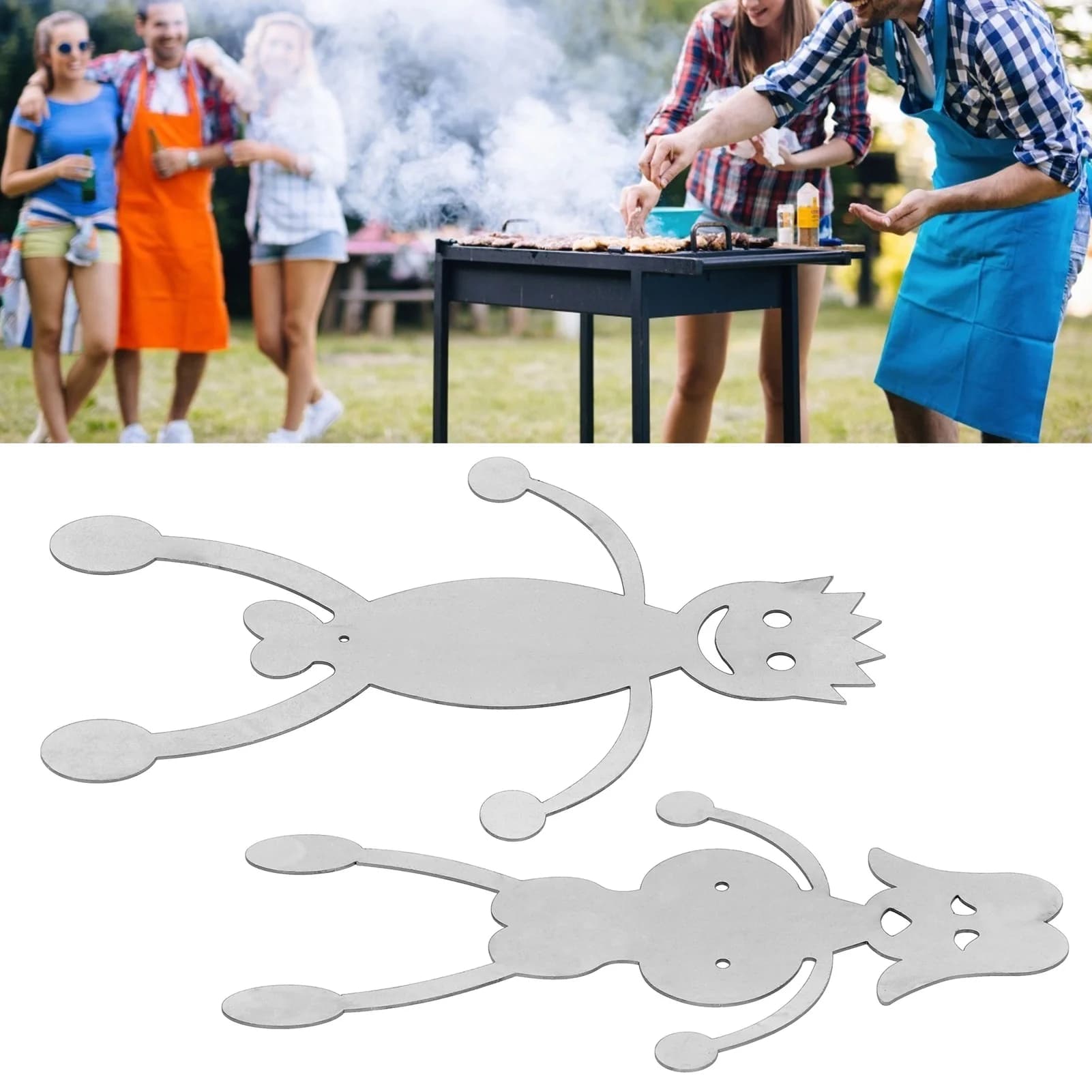Espeto de churrasco reutilizável em aço inoxidável para salsichas, com design de personagens