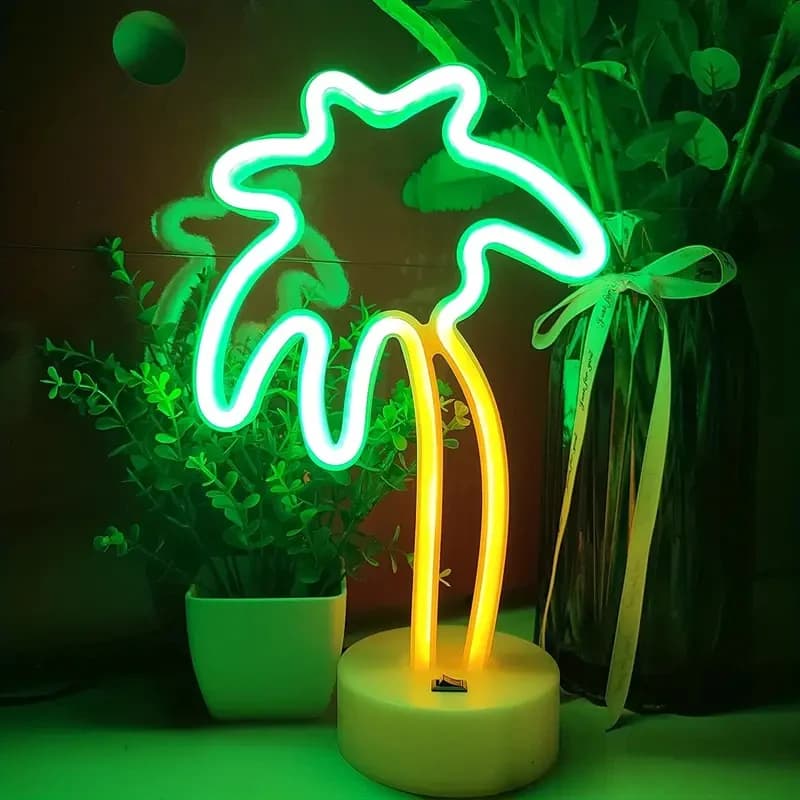 Lampada neon em forma de coco verde e amarelo para decoracao