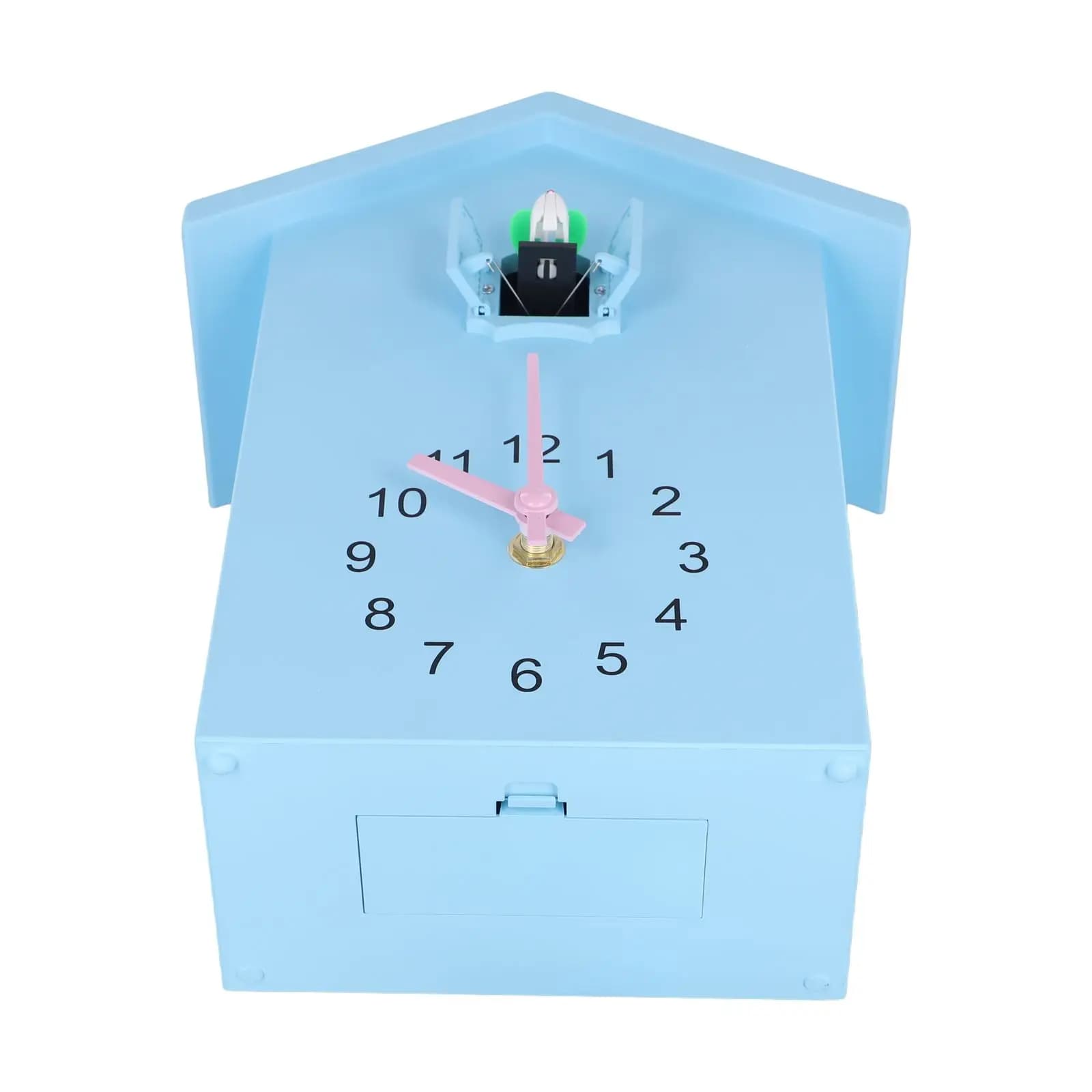Relógio de parede em forma de casa azul, moderno e decorativo para salas de estar ou cozinhas.