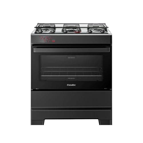Fogão Esmaltec 5 Bocas Ideal Top Mesa Inox Tampa de Vidro Forno 84 Litros Preto T5IAP Bivolt