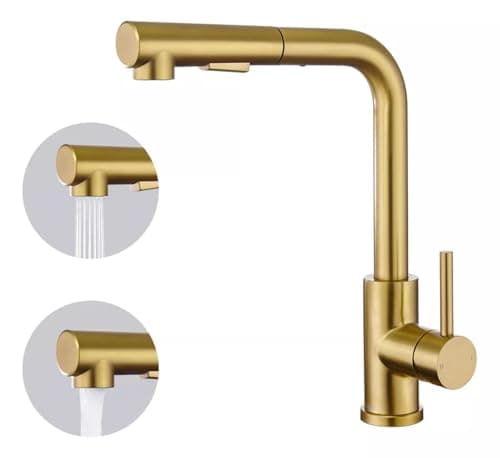 YESOP Torneira Cozinha Gourmet Com Extensor Ducha Inox304 Dourado Acabamento Escovado