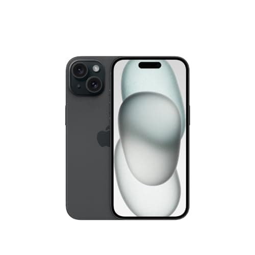 iPhone 15 256 GB preto, câmera traseira dupla, fundo branco