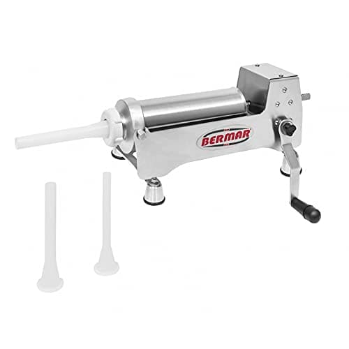 Ensacadeira manual em aço inox 2 litros Bermar - vista frontal e lateral