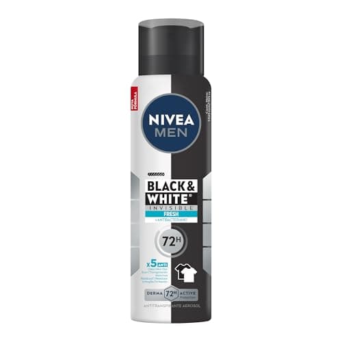 NIVEA MEN Desodorante Antitranspirante Aerossol Invisible Black & White Fresh 150ml - Proteção prolongada de 48h, cuidado suave, ação antibacteriana, fórmula 5 em 1: anti-manchas