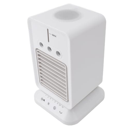 Ar condicionado portátil branco com controles na lateral e logotipo Cha.