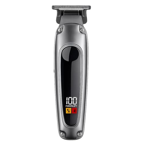 Máquina de Cortar Cabelo Profissional, Barbeador, Sem Fio, Recarregável USB, com Visor LCD, Lâmina de Titânio (Prata)