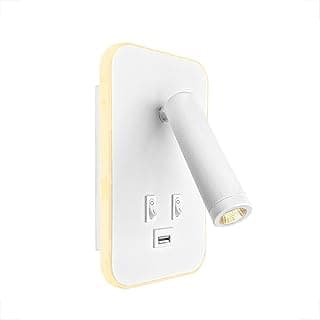Arandela direcionável LED para leitura com interruptor e USB, design branco com bordas amarelas
