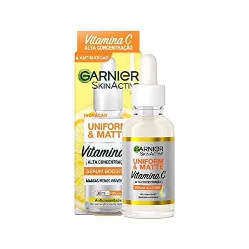 Garnier Uniform & Matte Sérum Facial Antimarcas Vitamina C, Niacinamida e Ácido Salicílico, Reduz Marcas Visivelmente, Controla Oleosidade, Efeito Matte, Hidrata e Uniformiza a Pele, 30ml