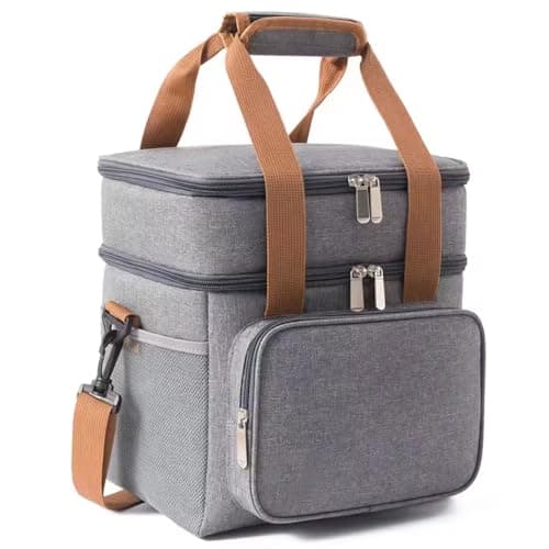 Bolsa Térmica Grande 2 Compartimentos Alça Ajustável Lancheira Marmita Espaçosa Unissex Lanches Trabalho Passeio Escola Academia Fitness 0054 (Cinza)