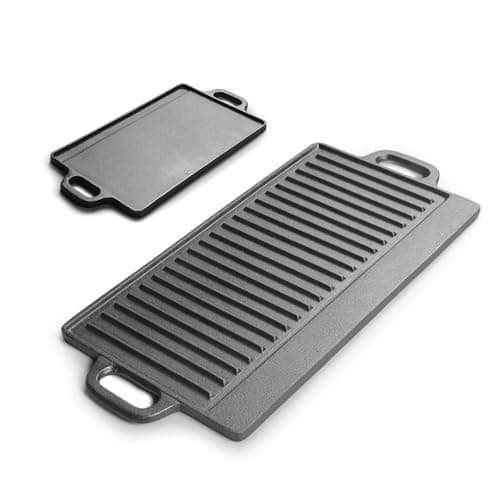 Chapa, Chapa Grill de Hambúrguer para Fogão e Indução, 23x50cm, Duas Maneiras de Usar, Ferro Fundido para Fogao