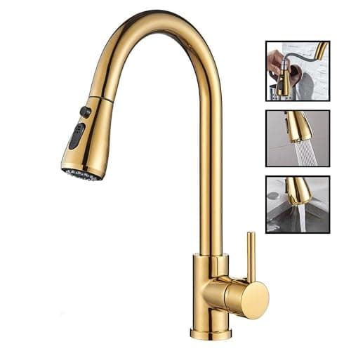 Torneira Cozinha Domma Gourmet Flexível Extensível Gold Misturador Monocomando Pia Bancada Aço Inox Dourado