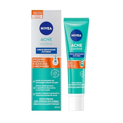 NIVEA Creme Renovador Noturno Acne Control 40ml - Efeito peeling, ajuda no processo de renovação natural da pele com ação esfoliante