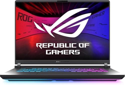 Notebook AsusROG Strix G16 aberto com teclado RGB