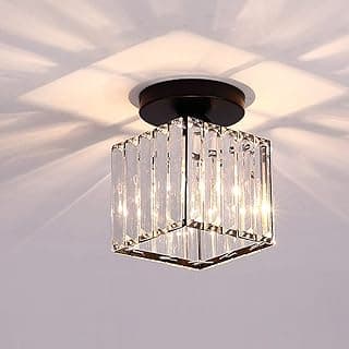 Luminária de teto moderna com cúpula de cristal transparente e base preta